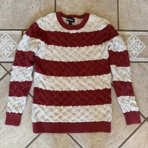 Lands' End Maroon and Cream Cable Knit Sweater